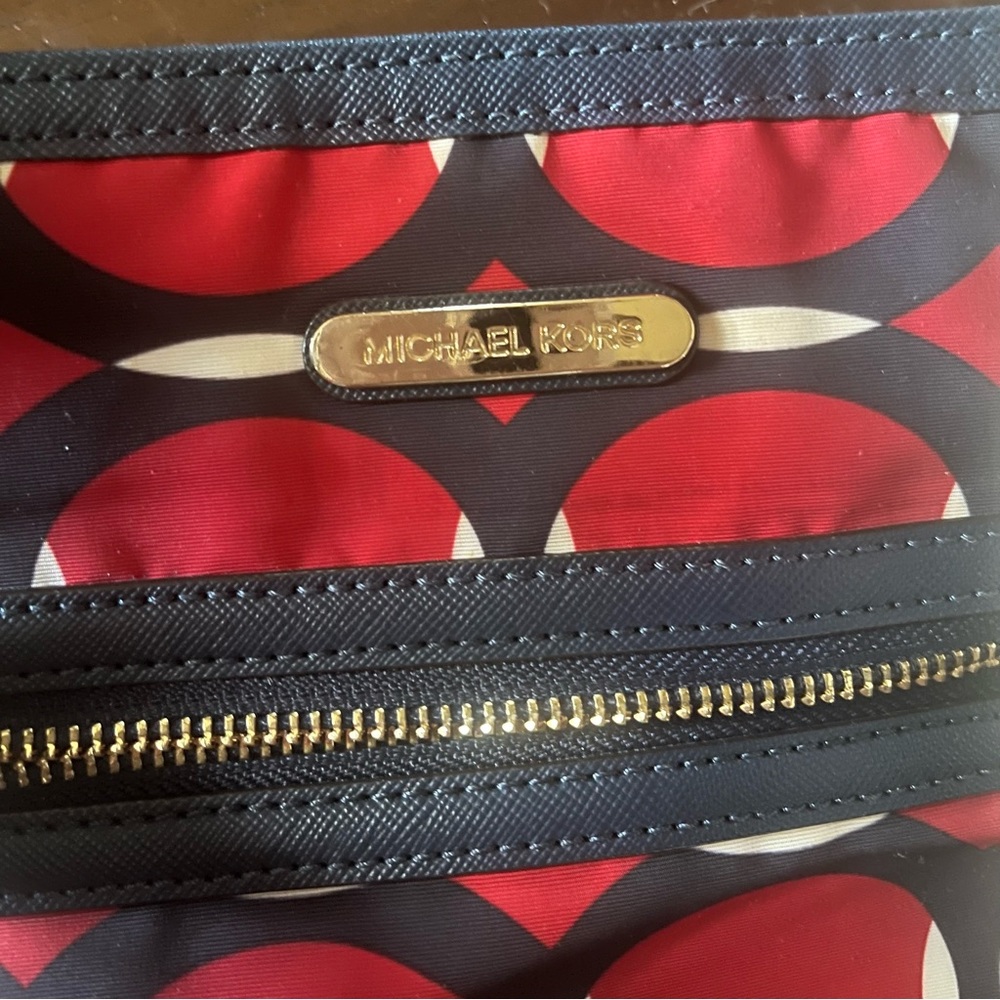 Authentic Michael Kors Nylon Crossbody, Red, White, & Blue with Tan Strap
